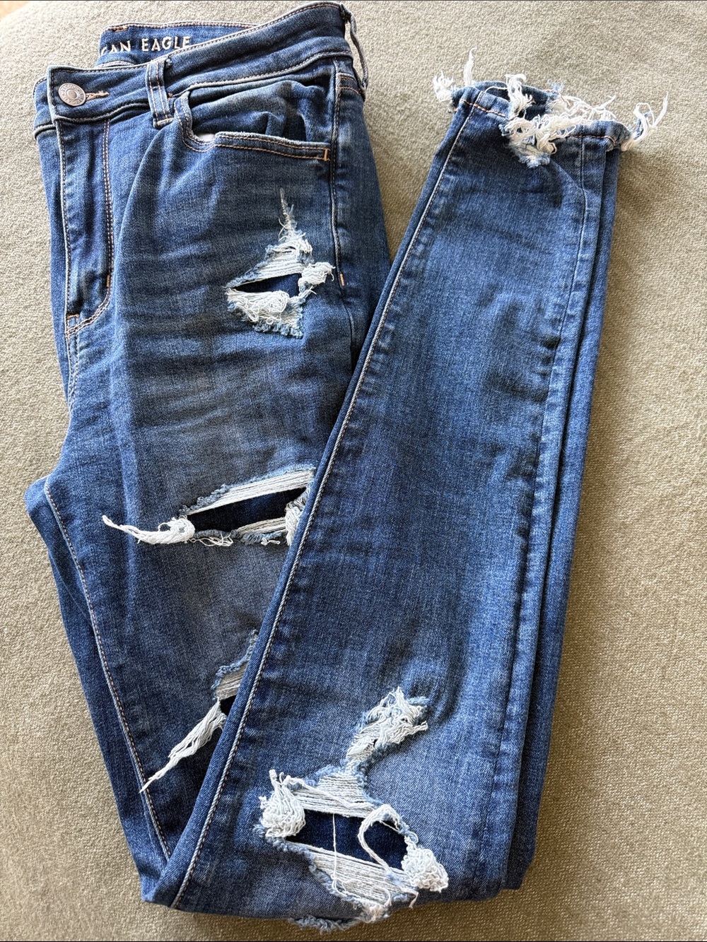 American Eagle Distressed Blue Ripped Skinny Jeans